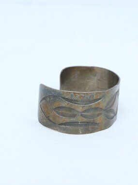 Vintage Etched Cuff Bracelet Boho Rustic Metal Leaf Design Statement Bracelet